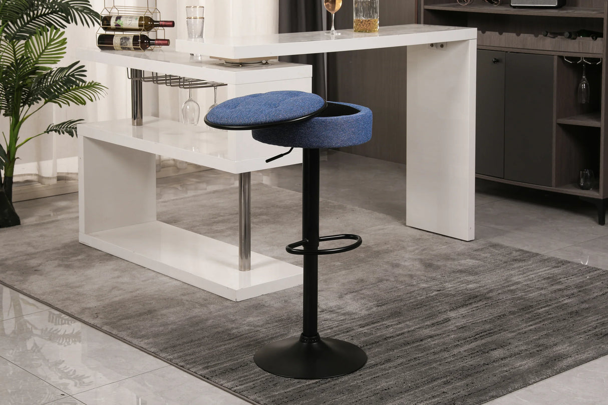 Counter Stool Set Round Upholstered Bar Stools Kitchen Blue - Furniture Home Direct