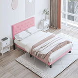 Modern Upholstered Platform Bed Frame With Button Tufted Linen Fabric Headboard - Furniture Home Direct