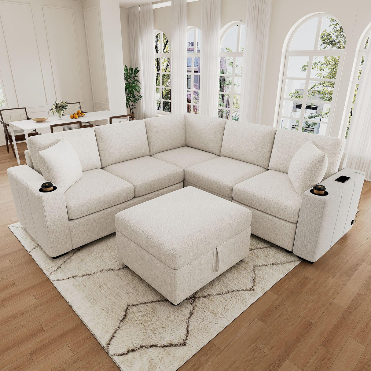 Sectional Sofa Convertible Pull-Out Sofa Bed With A Movable Storage Ottoman For Living Room - Furniture Home Direct
