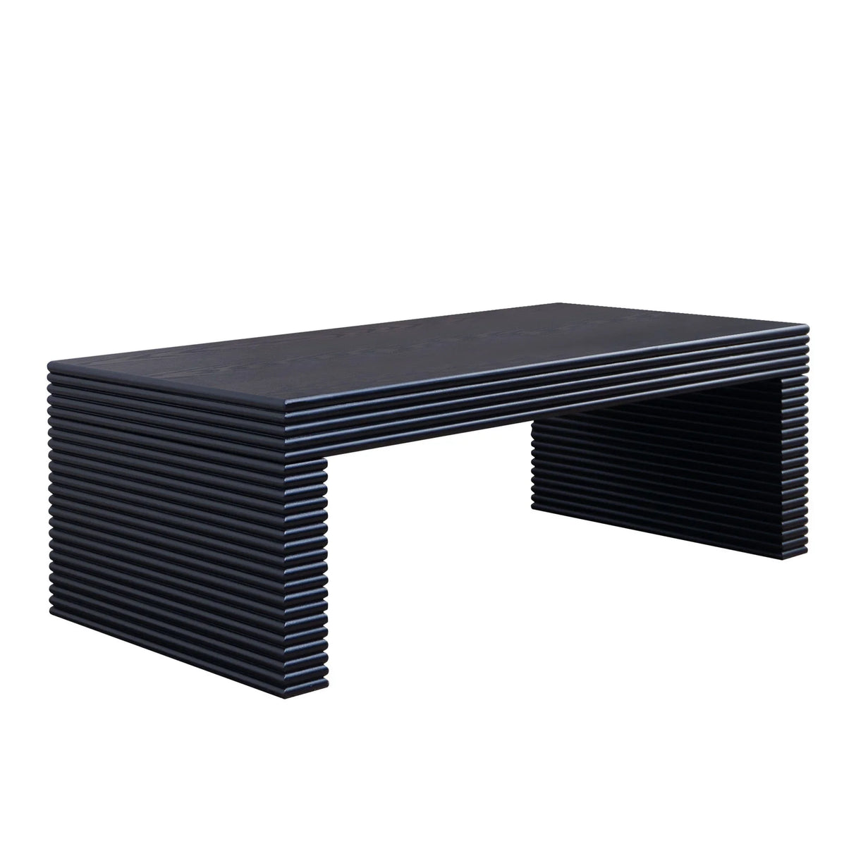 Modern Ribbed Coffee Table, Rectangular Low Profile Center Table For Living Room - Black - Furniture Home Direct