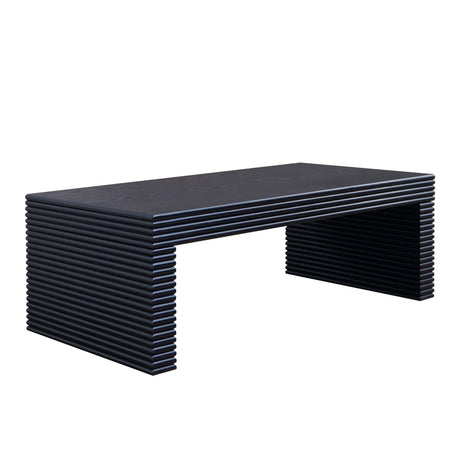 Modern Ribbed Coffee Table, Rectangular Low Profile Center Table For Living Room - Black - Furniture Home Direct