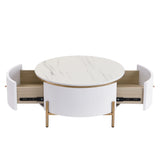 Round Coffee Table with Drawers and Gold Accents White - Furniture Home Direct