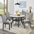 Dining Set Round Marble Table With Velvet Chairs Gray - Furniture Home Direct