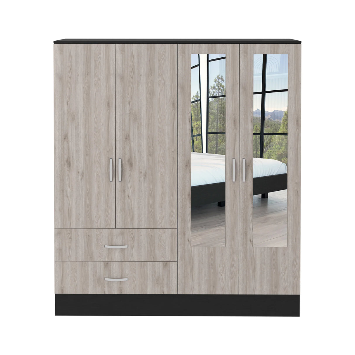 Armoire With Mirrors And Drawers Modern Wood Black - Furniture Home Direct
