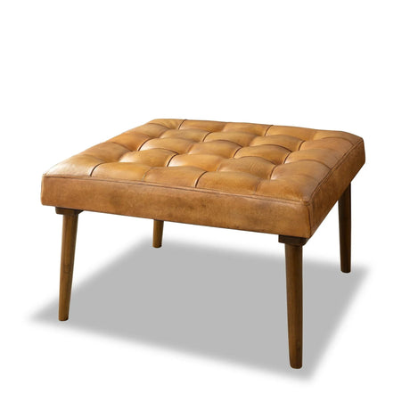 Mark - Tufted Square Genuine Leather Upholstered Ottoman - Furniture Home Direct