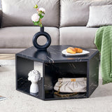 Coffee Table Hexagonal Textured Marble Look Accent Black - Furniture Home Direct