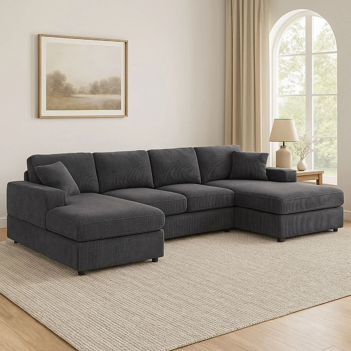3 Piece Corduroy Double Chaise Sectional Sofa - Furniture Home Direct