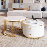 Nesting Coffee Tables With Drawers Round White And Gold - Furniture Home Direct