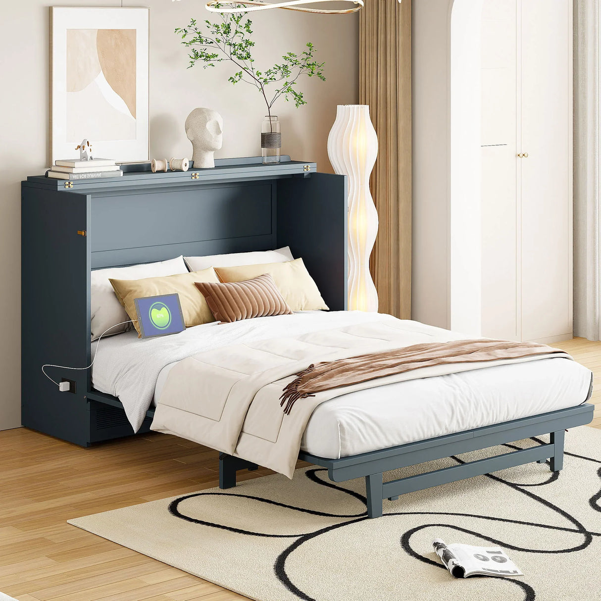 Murphy Bed With Large Drawer, USB Ports And Outlets - Furniture Home Direct
