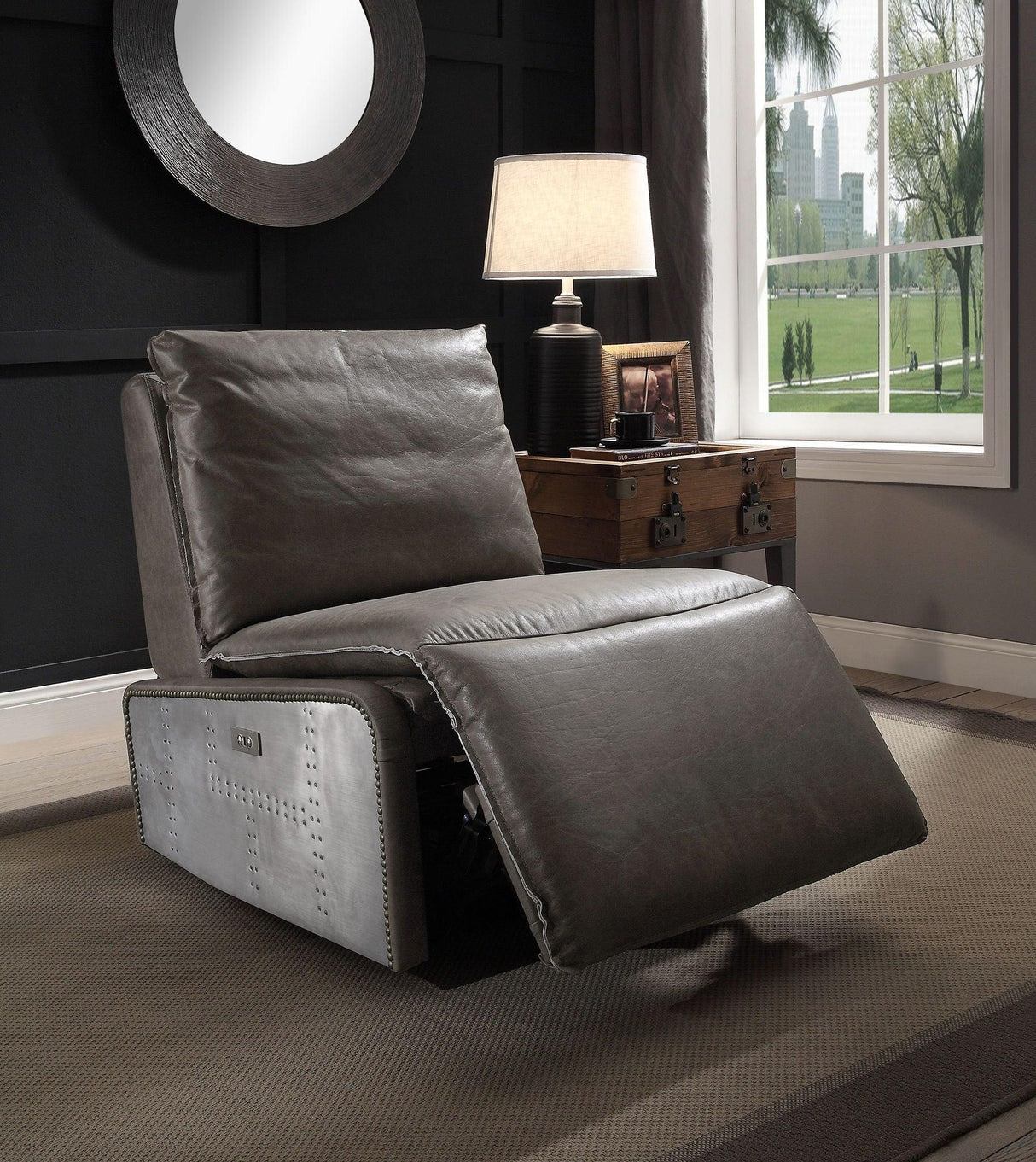 Metier - Power Motion Recliner - Gray / Aluminum - Furniture Home Direct