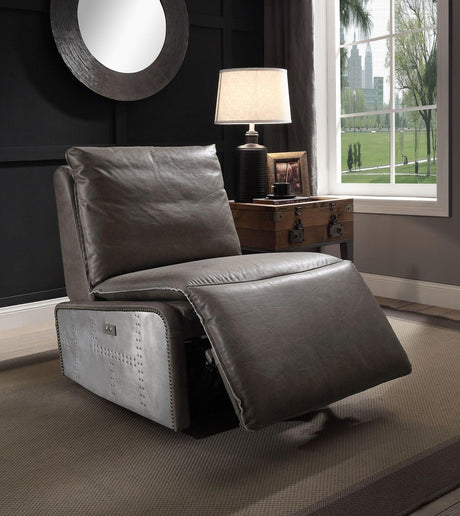Metier - Power Motion Recliner - Gray / Aluminum - Furniture Home Direct