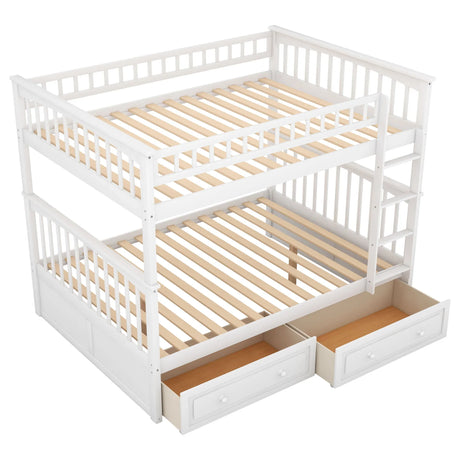 Full Over Full Bunk Bed With Drawers, Convertible Beds - White - Furniture Home Direct