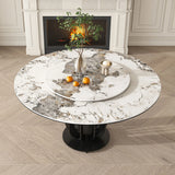 Round Dining Table With Carbon Steel Base And Lazy Susan Industrial Style - Black / White