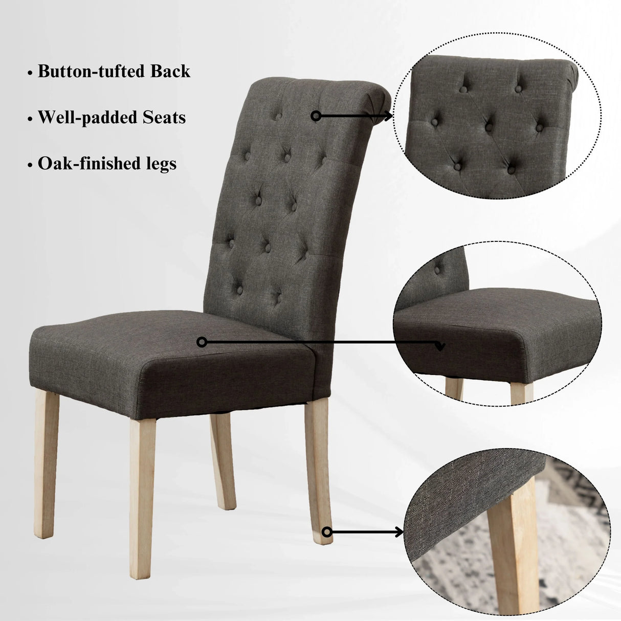 Dining Set Round Table With Tufted Chairs Charcoal - Furniture Home Direct