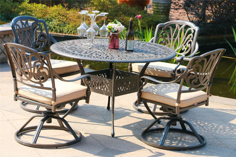 Round 48.03" Long Aluminum Dining Set With Cushions - Furniture Home Direct