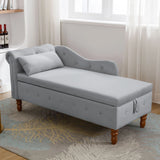 Chaise Lounge Indoor, Velvet Lounge Chair For Bedroom With Storage & Pillow, Modern Upholstered Rolled Arm Chase Lounge For Sleeping With Nailhead Trim For Living Room Bedroom Office - Furniture Home Direct