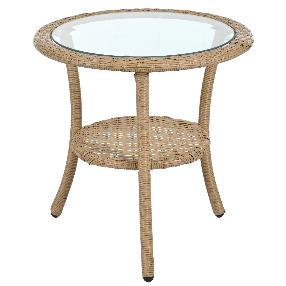 Outdoor Rattan Bistro Set With Glass Top Cushions Beige - Furniture Home Direct