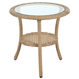 Outdoor Rattan Bistro Set With Glass Top Cushions Beige - Furniture Home Direct
