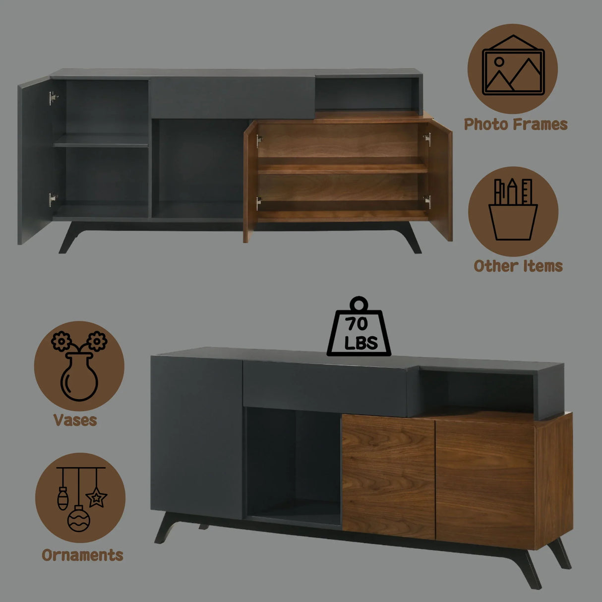 Destin- Ceramic Server - Walnut / Black - Furniture Home Direct