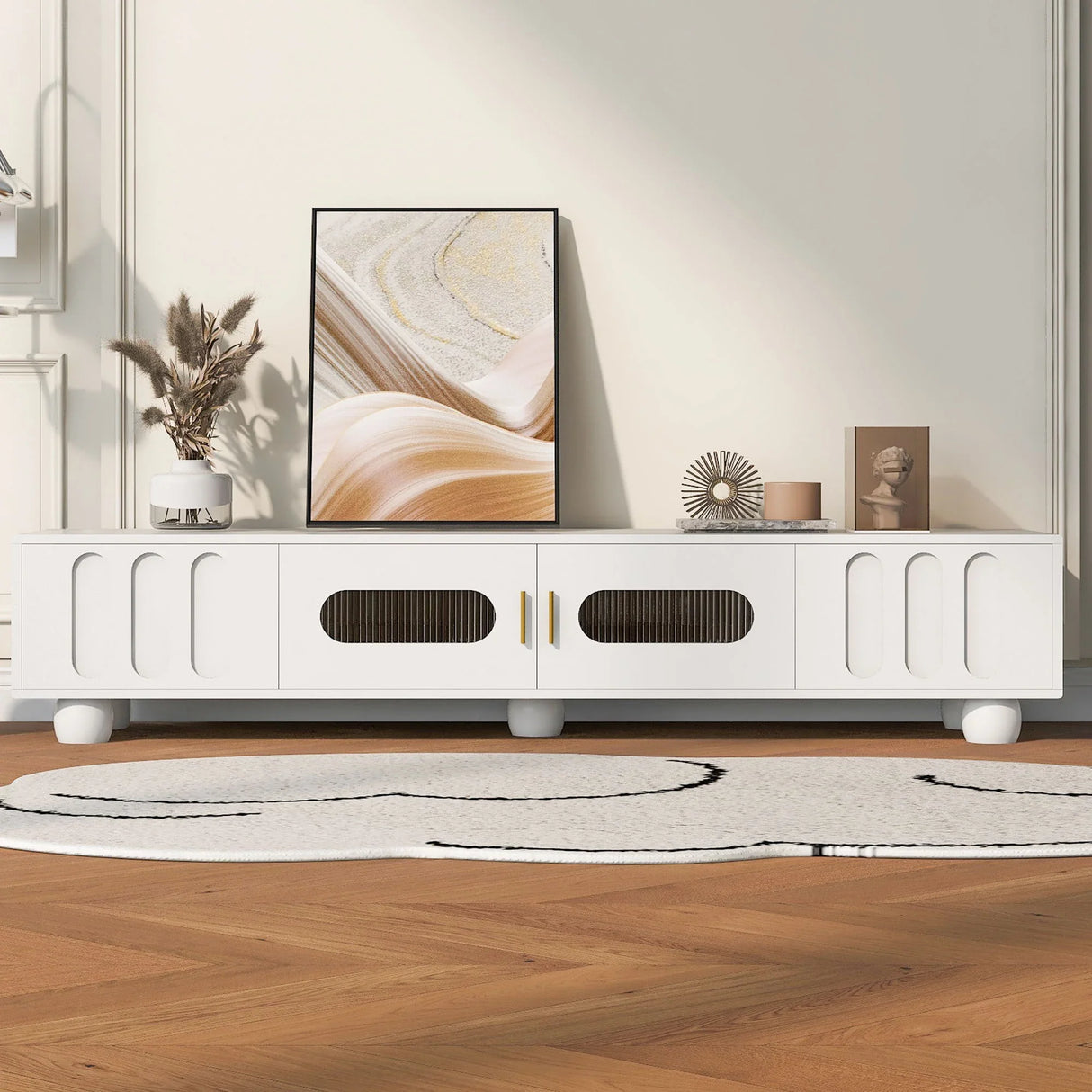Modern TV Stand For TVs Up To 80", 2 Drawers And Cabinet - Furniture Home Direct