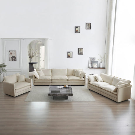 Extra Deep Seat 3 Piece Living Room Set with Sofa, Love Seat and Chair - Beige - Furniture Home Direct