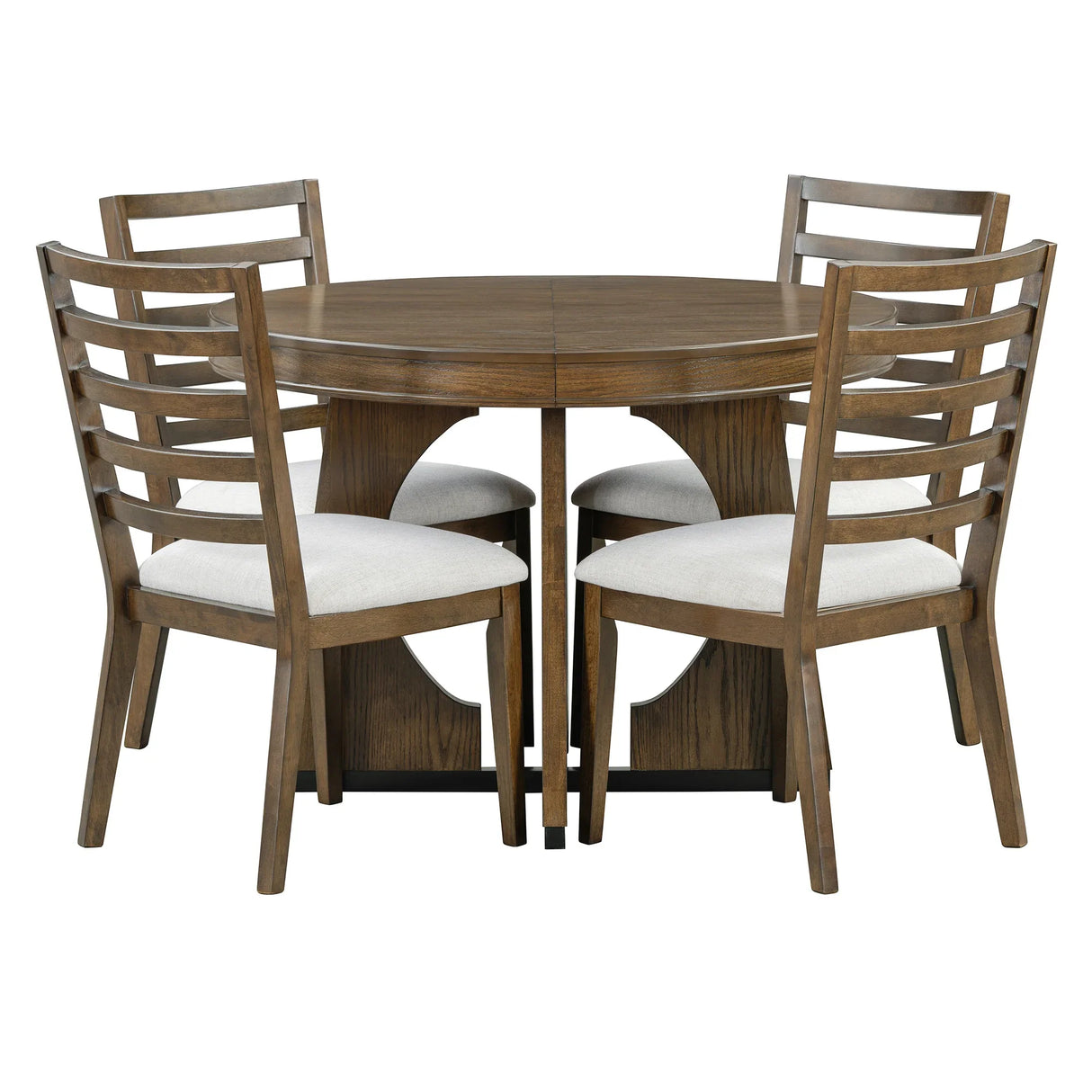 Dining Set Round Table With Four Upholstered Chairs Walnut - Furniture Home Direct