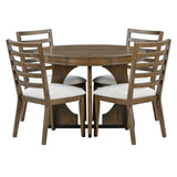 Dining Set Round Table With Four Upholstered Chairs Walnut - Furniture Home Direct