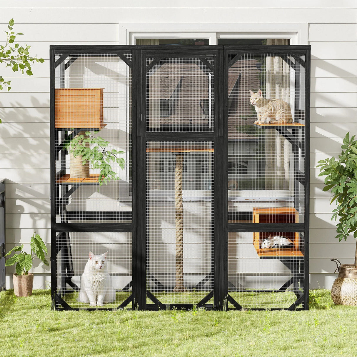 Outdoor Cat House, Diy Cat Enclosure Catio With Double Enter Doors - Furniture Home Direct