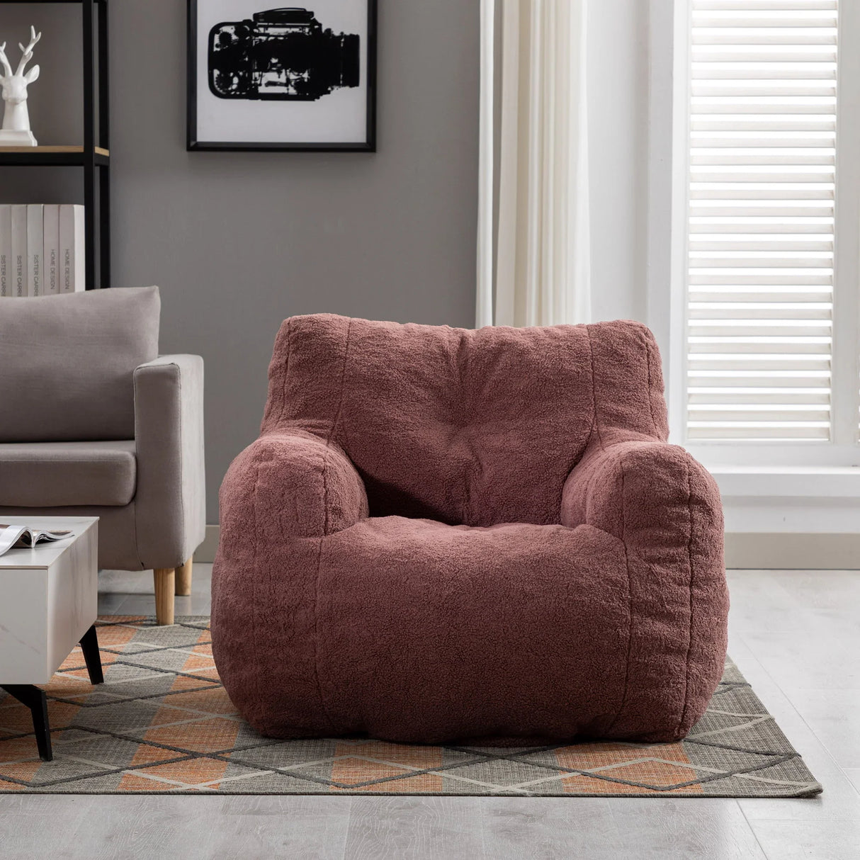 Soft Teddy Fabric Tufted Foam Bean Bag Chair With Teddy Fabric - Furniture Home Direct