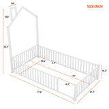 Metal House Platform Bed With Guardrail And Chimney - Furniture Home Direct