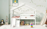 Low Loft House Bed With Slide, Ladder, Safety Guardrails, House Roof Frame - Furniture Home Direct