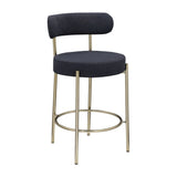 Modern Sherpa Counter Height Stools, Uphsoltered Seat Height Barstools With Brushed Brass Metal Legs Round Low Back Kitchen Stools With Footrest For Dining Room (Set of 2) - Furniture Home Direct