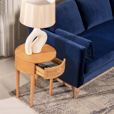Cabana - Round Cane Storage Side Table - Natural Brown Oak - Furniture Home Direct