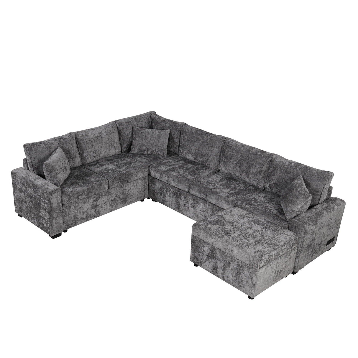 Sectional Sofa Pull-Out Sofa Bed Sleeper With A Storage Ottoman, Three Pillows And Charging Devices For Living Room - Furniture Home Direct