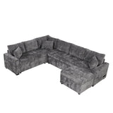 Sectional Sofa Pull-Out Sofa Bed Sleeper With A Storage Ottoman, Three Pillows And Charging Devices For Living Room - Furniture Home Direct