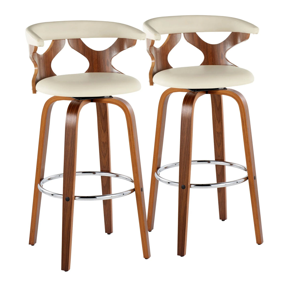 Gardenia - Mid Century Modern Fixed Height Barstool With Swivel With Round Footrest (Set of 2) - Furniture Home Direct