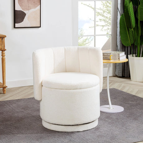 Modern 360 Degree Swivel Back Sofa Chair With Storage Space Boucle, Perfect For Bedroom And Living Room - Beige - Furniture Home Direct