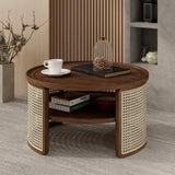 2-Tiered Round Walnut Wood Coffee Table - Furniture Home Direct