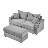Modern Style Loveseat With Storage, Ottoman, Two USB Ports, Two Cup Holders and Phone Holder - Gray - Furniture Home Direct