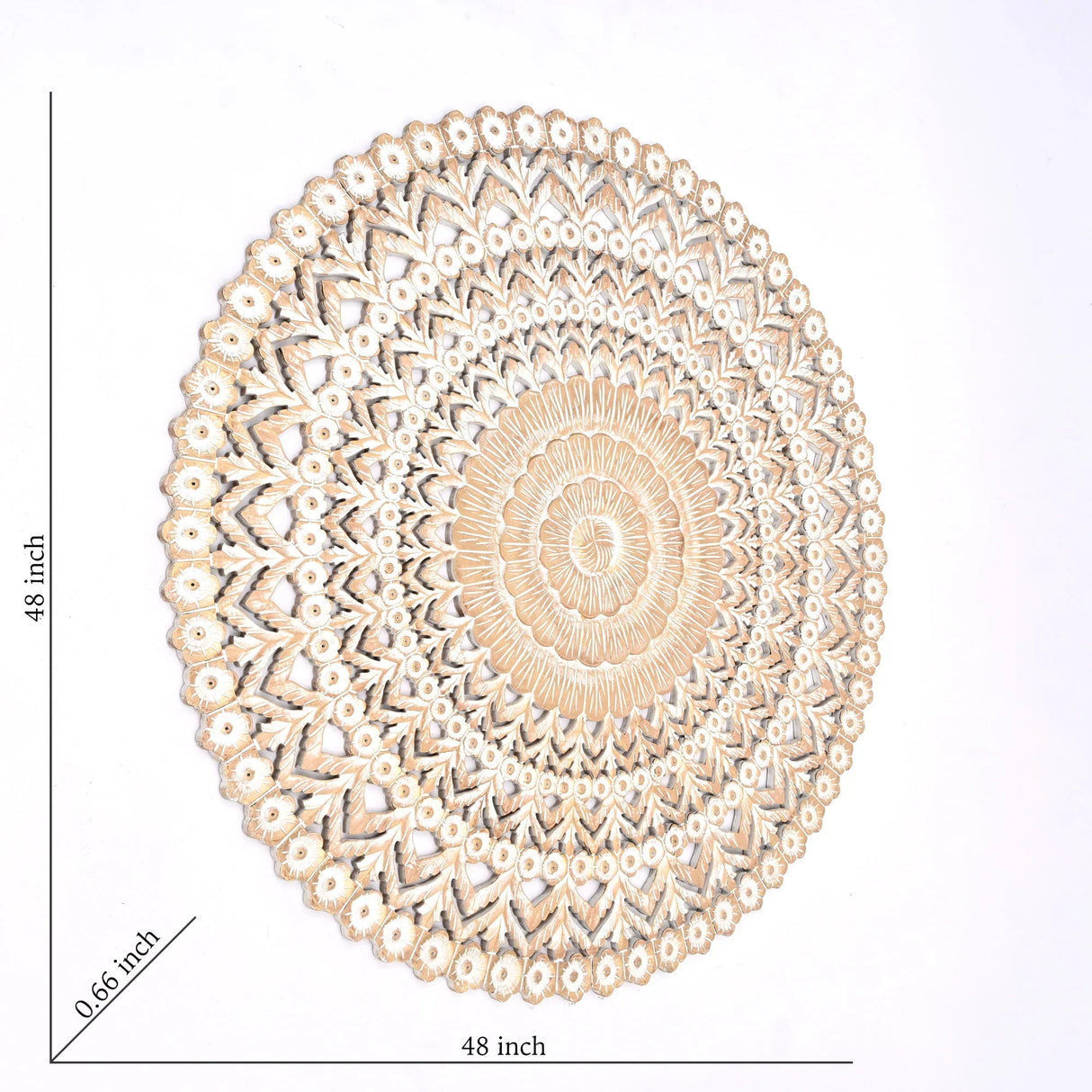 Floral Hand Carved Mandala Round Wall Decor - Brown / Antique White - Furniture Home Direct