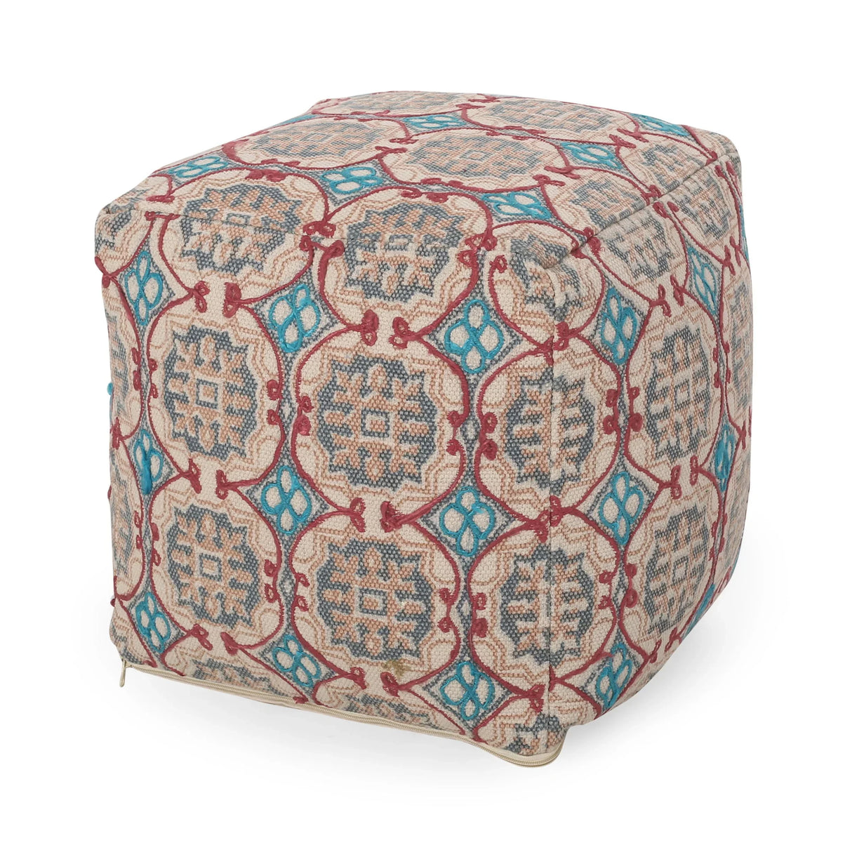 Amelia - Handcrafted Fabric Pouf, Rustic Elegance - Multicolored - Furniture Home Direct