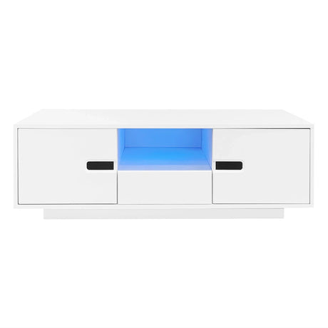 Modern High Glossy Rectangle Coffee Table With 16 Color LED Lights For Living Room - Furniture Home Direct