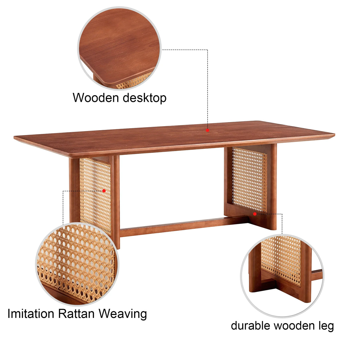 Coffee Table Solid Wood With Rattan Panel Sides Walnut - Furniture Home Direct