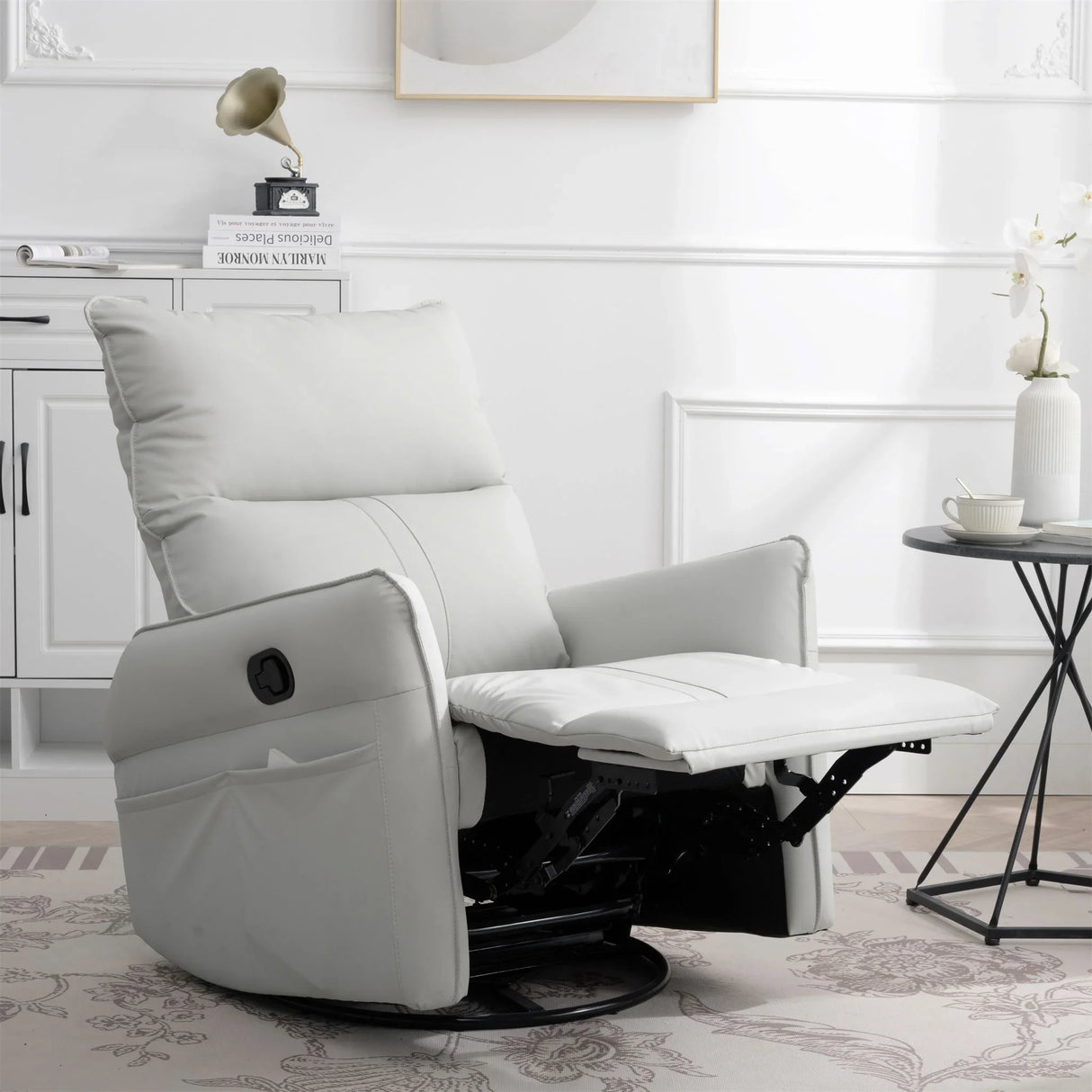 360° Modern Small Rocking Swivel Recliner Chair With Side Pocket - Furniture Home Direct