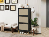 Rattan 3 Door Shoe Rack, Freestanding Modern Shoe Storage Cabinet, for Entryway - Furniture Home Direct