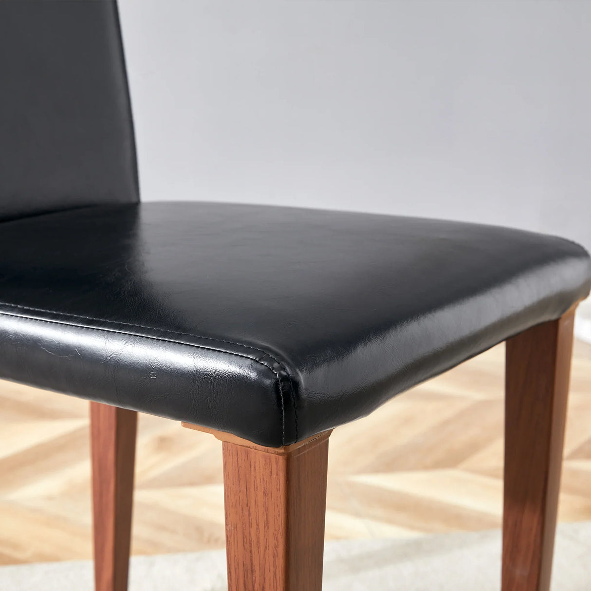 Dining Set Glass Top Table With PU Leather Chairs Black - Furniture Home Direct
