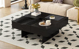 Coffee Table Mid Century Modern Wood Slotted Surface Black - Furniture Home Direct