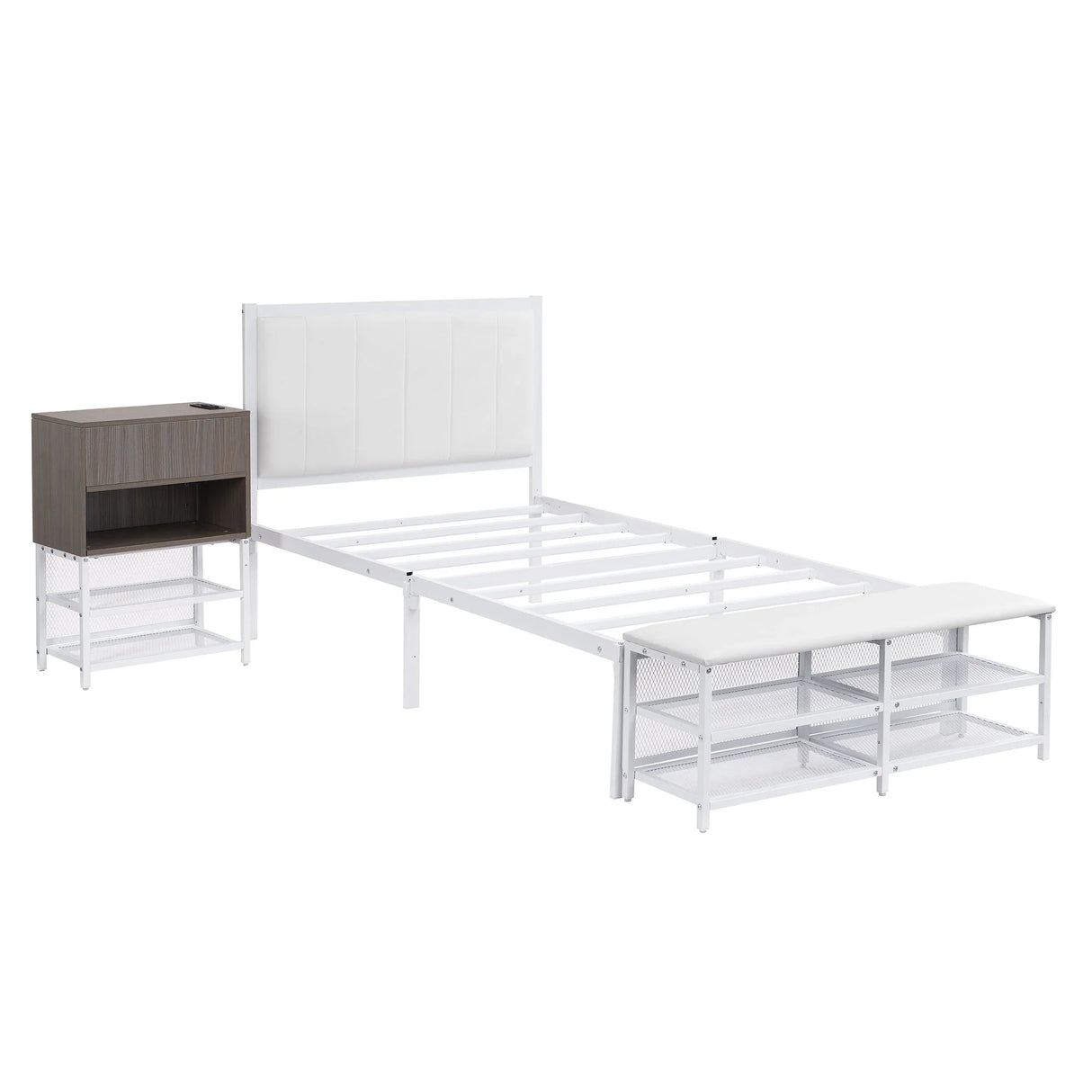 Platform Bed With 2 Tier Storage Shelves, Storage Cabinet - Furniture Home Direct