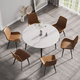 Modern Man-Made Stone Round Metal Dining Table-Position For 6 People - Furniture Home Direct