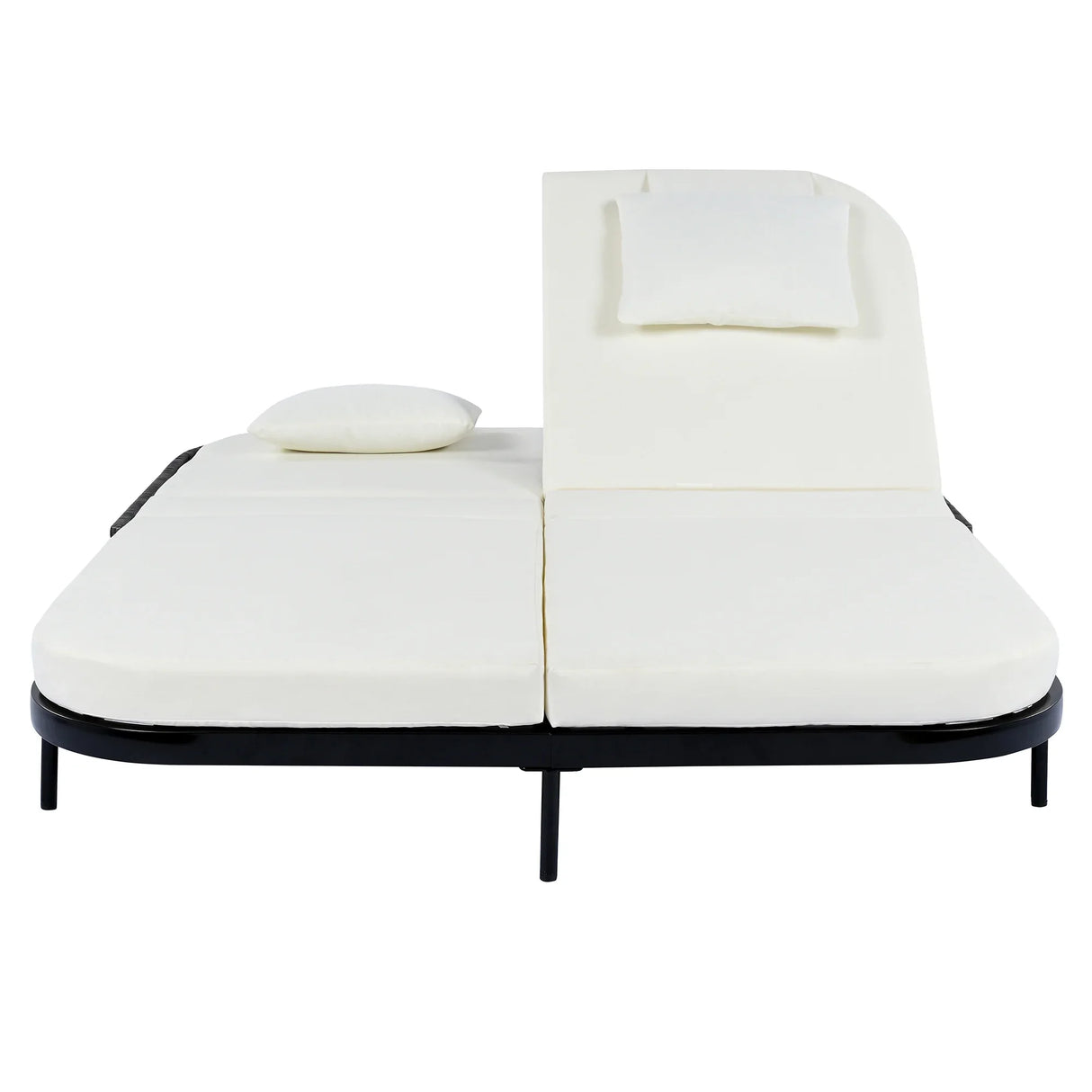 Outdoor Wicker Double Chaise (Black Frame+Beige Cushion) - Furniture Home Direct